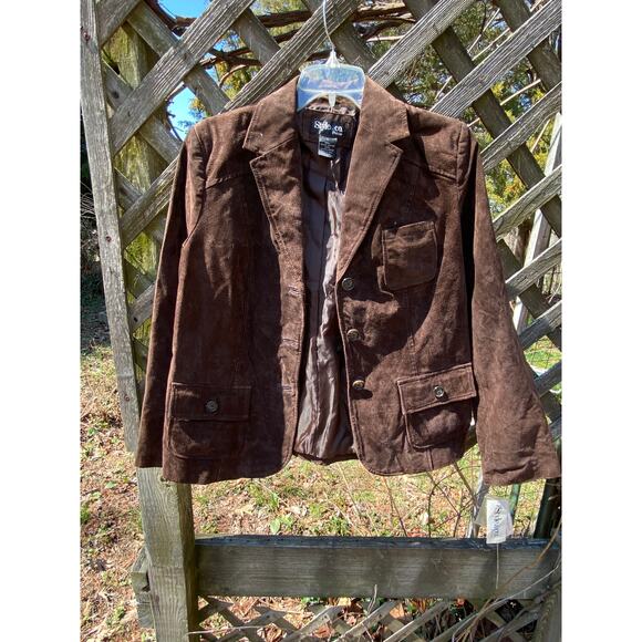 Women's Style & Co. Petite size Lg Brown Genuine Suede Blazer Jacket lapels NWT - Picture 1 of 15
